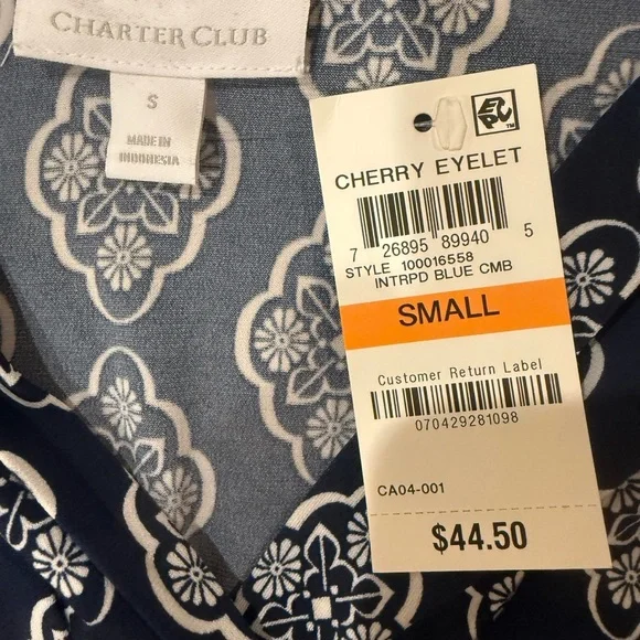 NWT Charter Club Navy Floral Sleeveless Blouse Size Small - Picture 2 of 5
